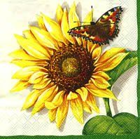 2 Servietten  Sonnenblume mit Schmetterling