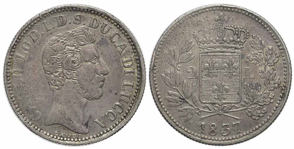Tutti le monete: Italien, Lucca, 2 Lire 1837 – Usato da Chiasso venduto da Novamarketing