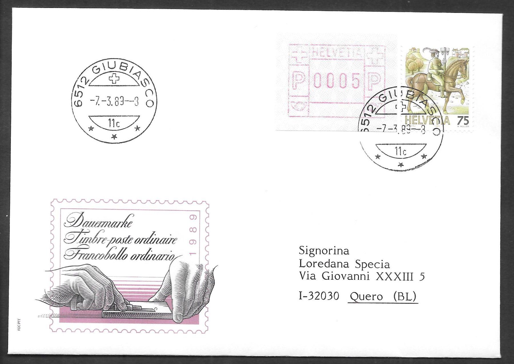 Alle Briefmarken: FDC 740 + ATM-Marke ET Giubiasco 7.3.1989 – Neu (gemäss Beschreibung) aus Olten von clotaldi