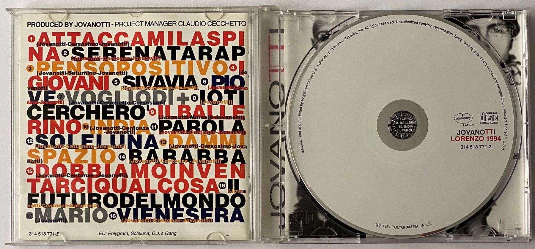 CD: Jovanotti, Lorenzo 1994 – Usato da Flums venduto da Asquillo 2