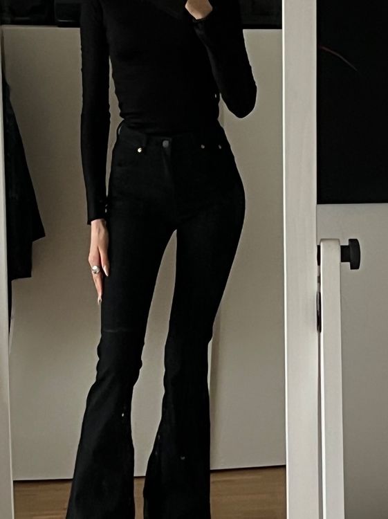 Schwarze Schlaghose Für Mädchen - Elastische Jeans Mit Stickerei Und Schleifen