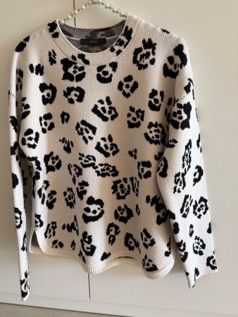 Oui Leoprint Strickpullover offwhite/schwarz 36/neu