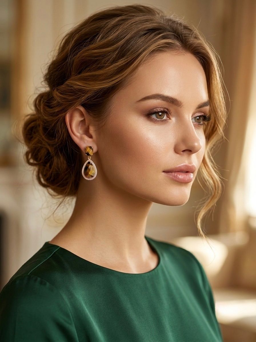 Ohrringe & -stecker: Boucles d'oreilles œil de tigre avec zircons – Neu und originalverpackt aus St-Maurice von Sandrinette123 1