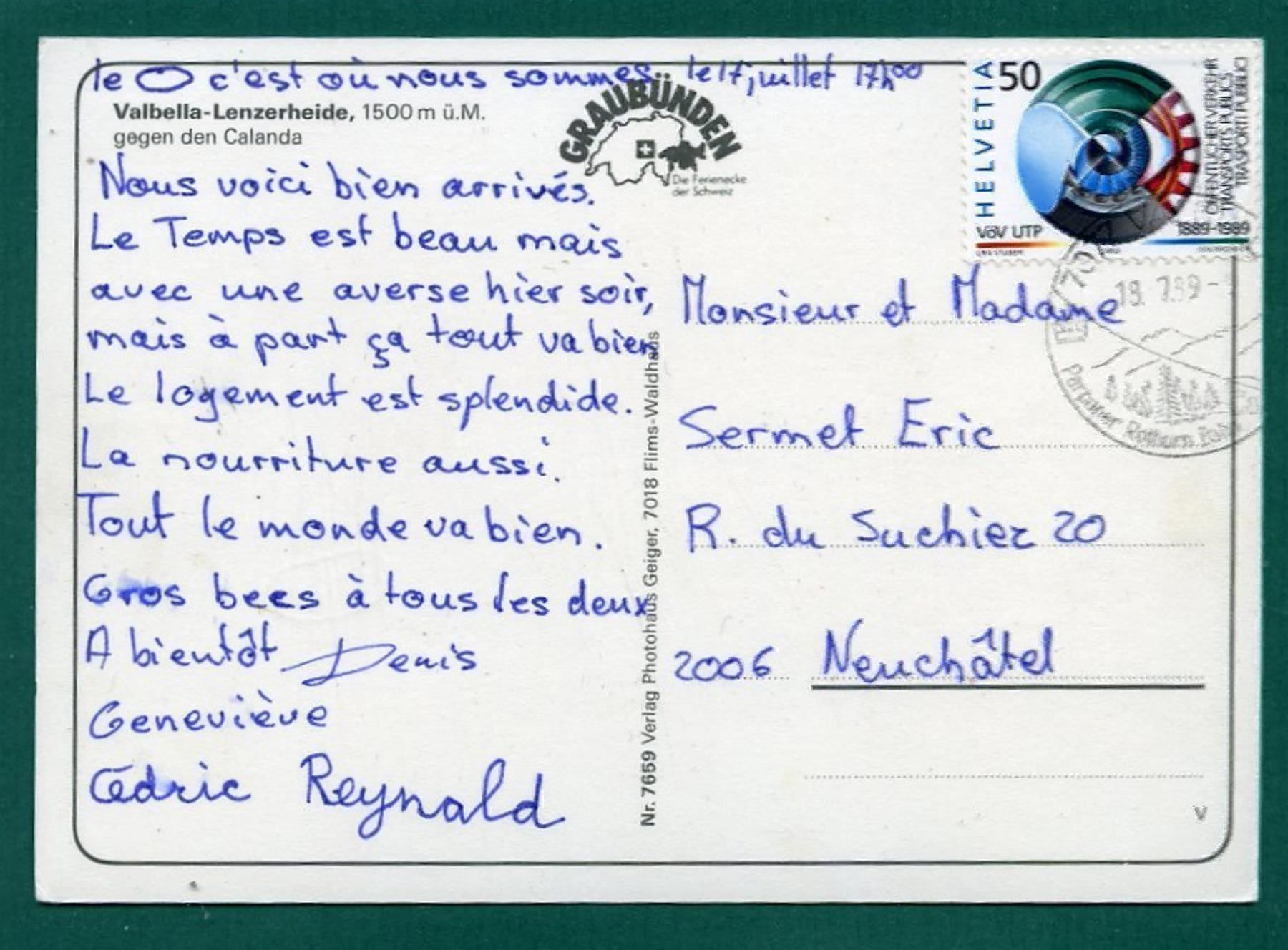 Cartoline postali: Valbella - Lenzerheide, gegen den Calanda, 1989, gelaufen – Usato da Sargans venduto da Hausi1951 1