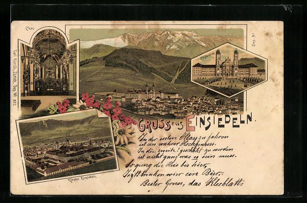 Cartoline postali: Litho Einsiedeln, Kloster mit Klosterkir – Usato da Berlin venduto da bartko-reher