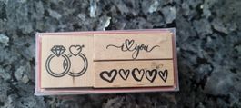 Stempel-Set Holz Motive Herz Ring neu 3er-Set