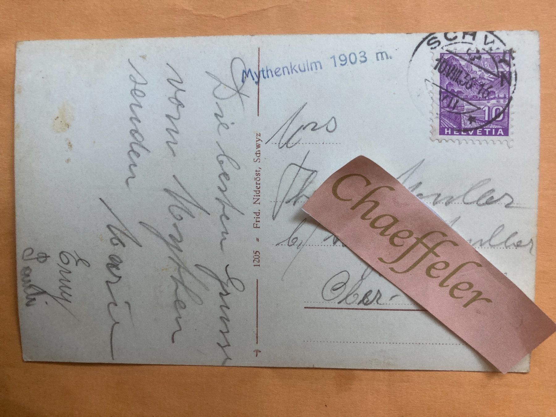Cartes postales: 1936 Mythenkulm – D'occasion à Zürich par Chaeffeler 1