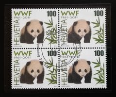 Schweiz 4er-Block Sondermarken 50 Jahre WWF, 2011, Ersttag