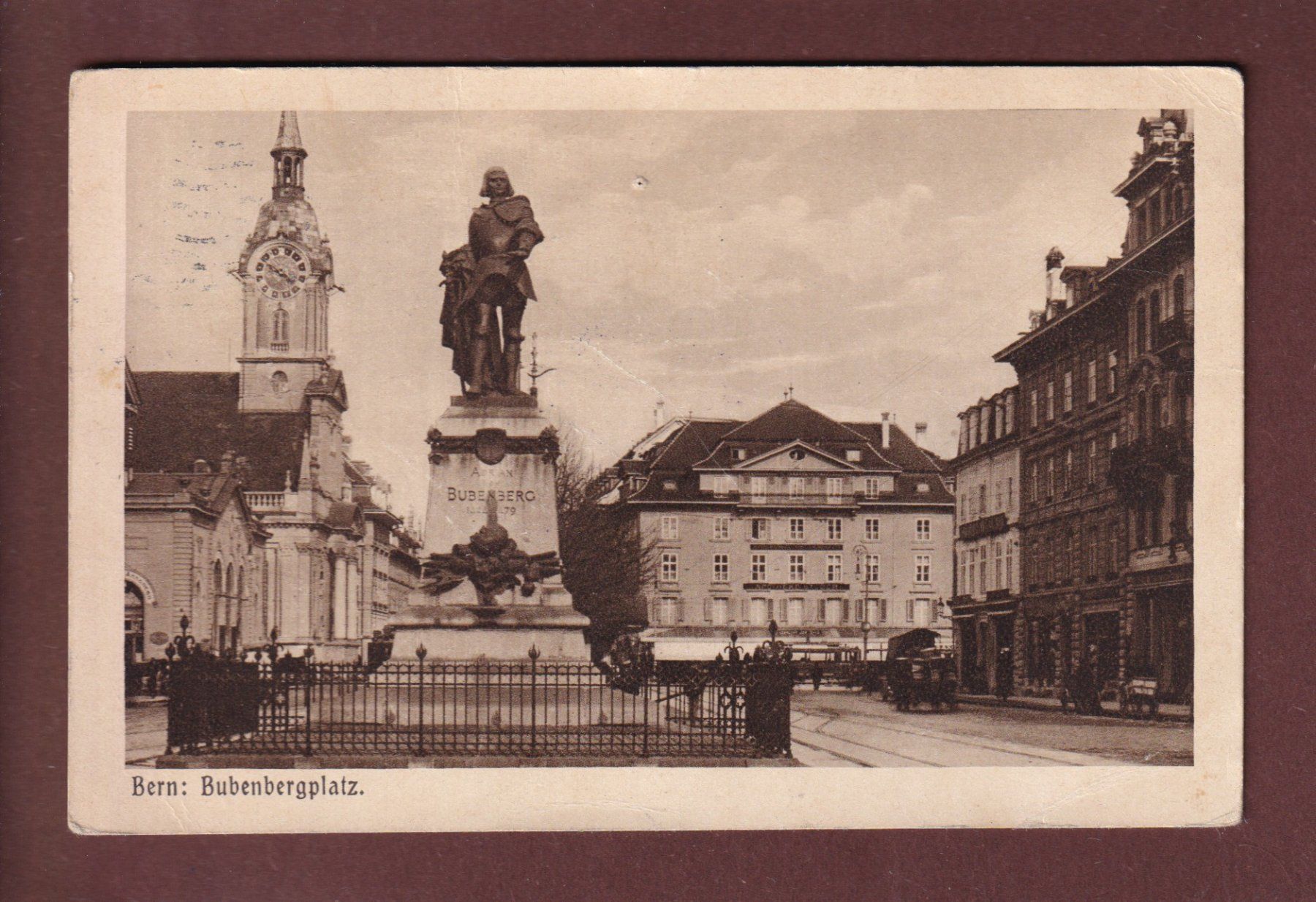 Ansichtskarten: BERN - Bubenbergplatz - 1918 // Loch / Eckbug // – Gebraucht aus Pully von nicecards