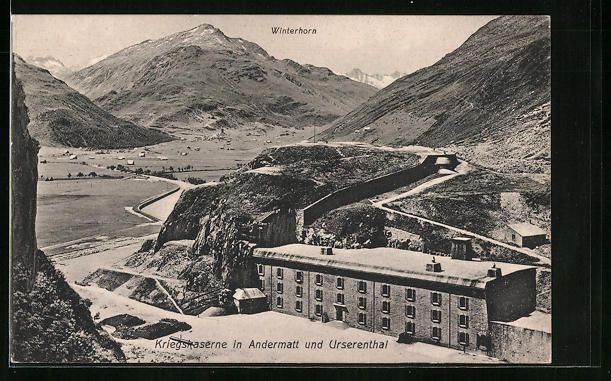 Cartoline postali: Andermatt, Kriegskaserne mit Winterhorn  – Usato da Berlin venduto da bartko-reher