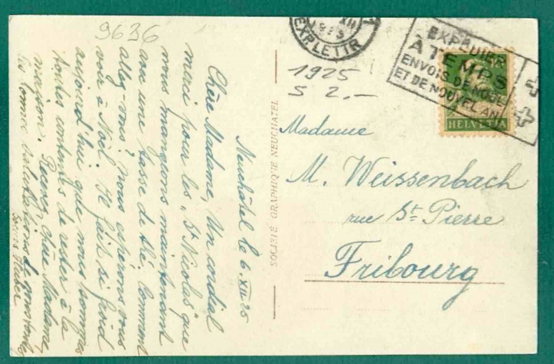 Cartoline postali: Neuchâtel, Quai Osterwald, 1925, gelaufen – Usato da Sargans venduto da Hausi1951 1