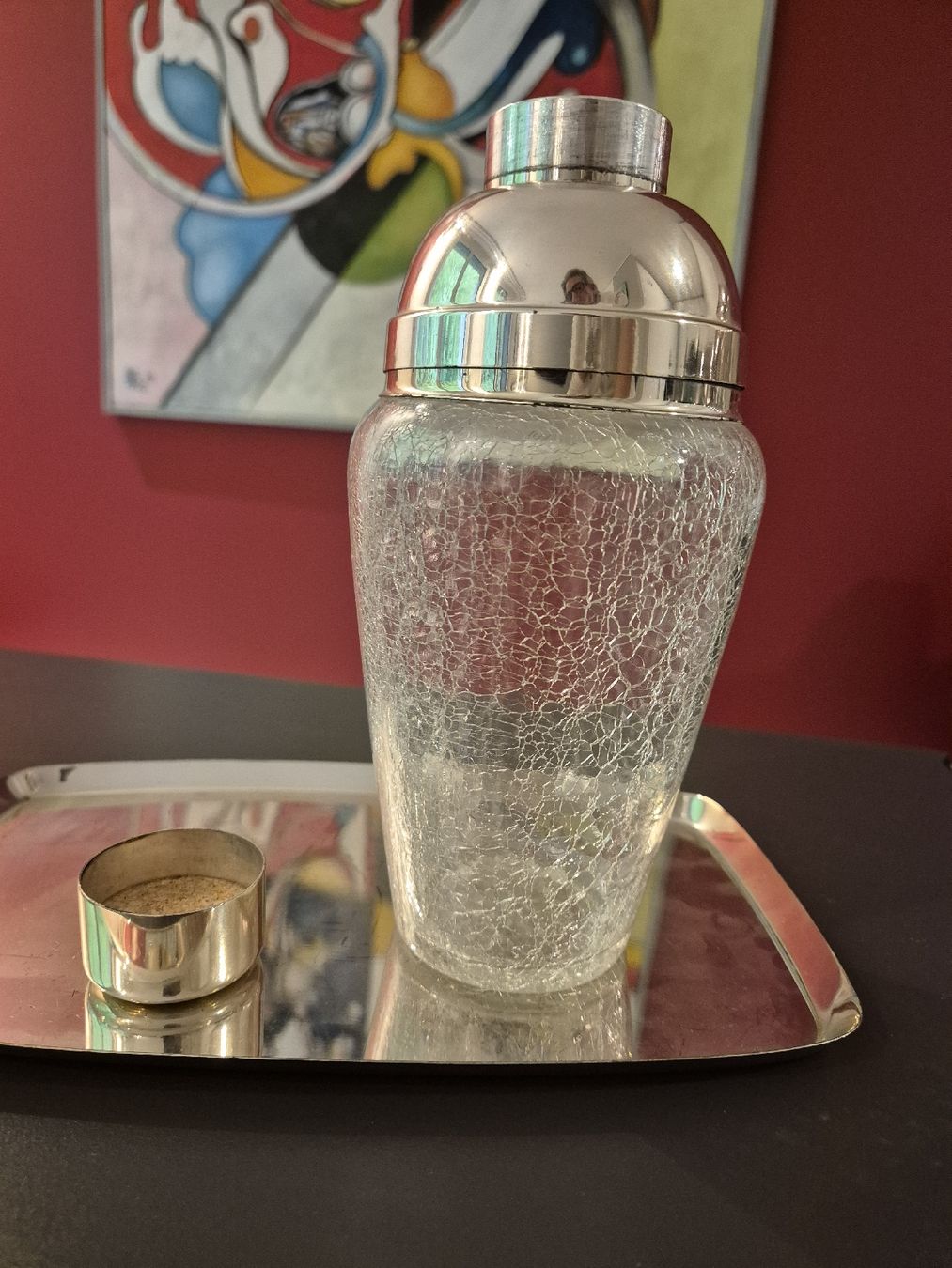 Bicchieri: 50er Jahre Cocktail-Shaker aus Craquele Glas, versilbert – Usato da Baden venduto da mapo1971 5