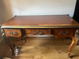 Bureau Plat Schreibtisch Louis XV Stil mit Lederplatte,