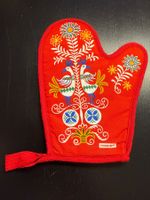 Retro Topflappen Kreier, Rot mit Folklore Muster, CH