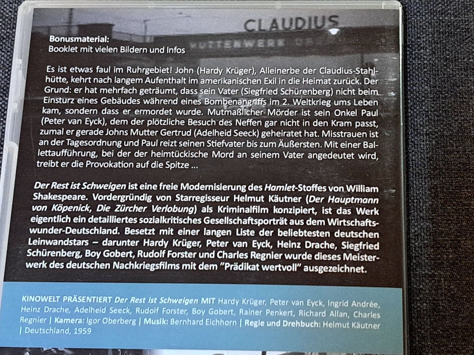 Tutti i DVDs: DVD Der Rest ist Schweigen von Helmut Käutner, 1959 – Usato da Unterseen venduto da Kanica 2