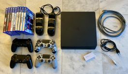 PS4 Slim 500gb, 4 Controller, 9 Spiele und weiteres Zubehör