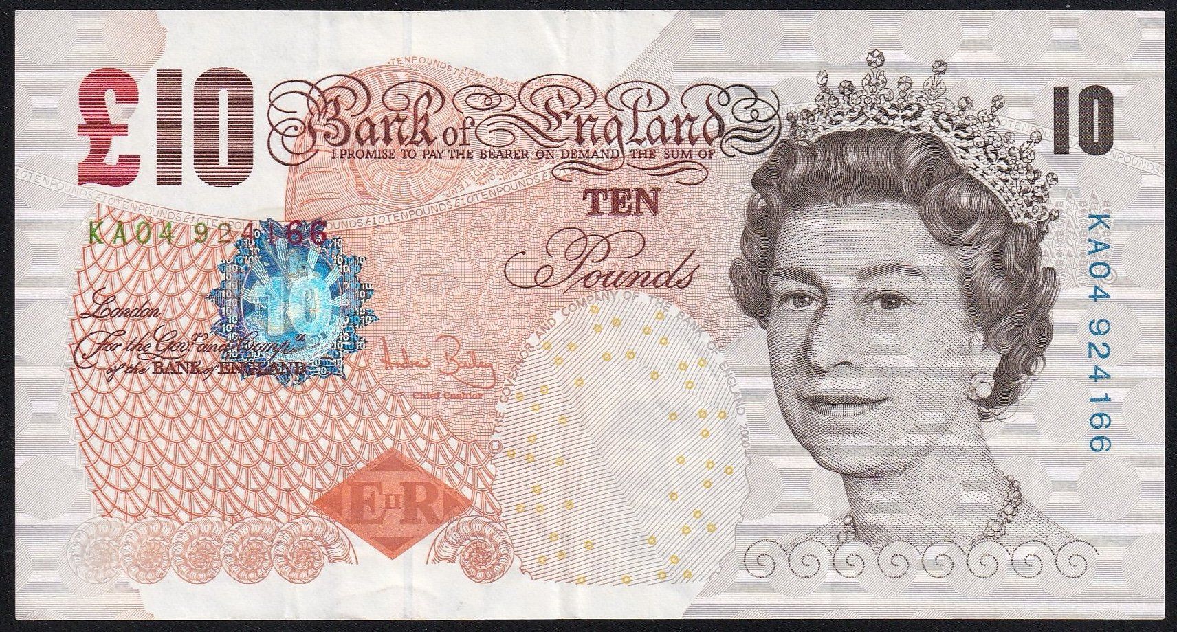 Banknoten: England 10 Pounds 2004 – Gebraucht aus Brugg AG von banknoten_muesli