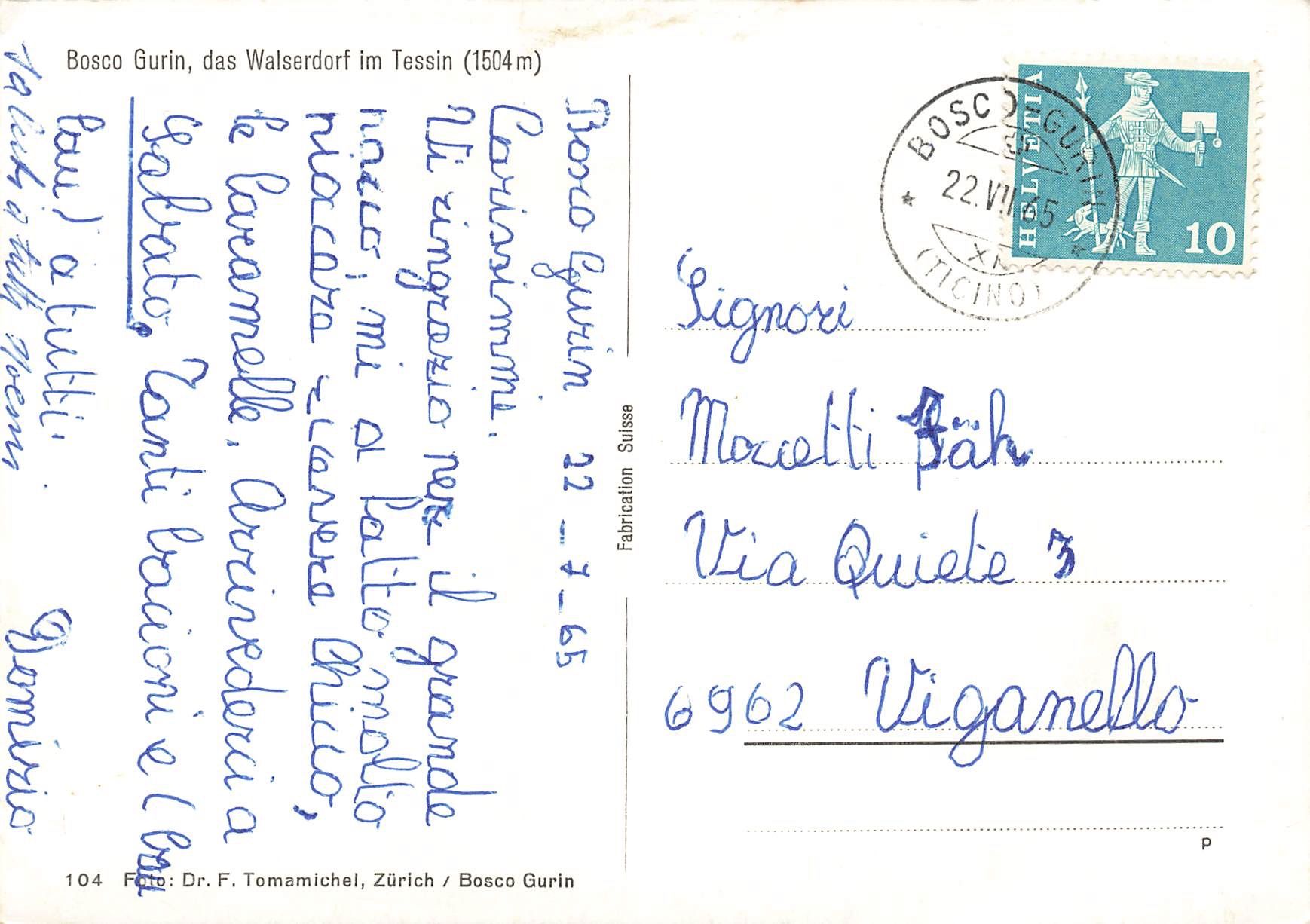 Cartoline postali: Bosco Gurin Maggia G – Usato da Biasca venduto da Blenio71 1