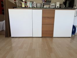 Sideboard Weiss/Holz, 4 Schubladen, modern, in gutem Zustand