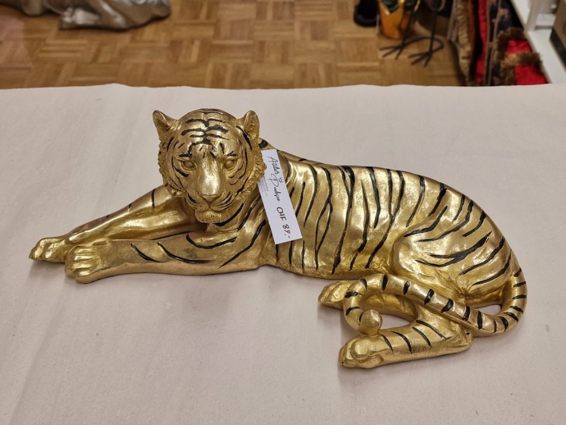 Statuette: Tiger liegend gold Optik – Nuovo e nell'imballaggio originale da Schaffhausen venduto da AtelierPudesco