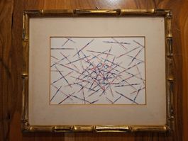 Abstraktes Kunstwerk, signiert, gerahmt, Vintage Stil