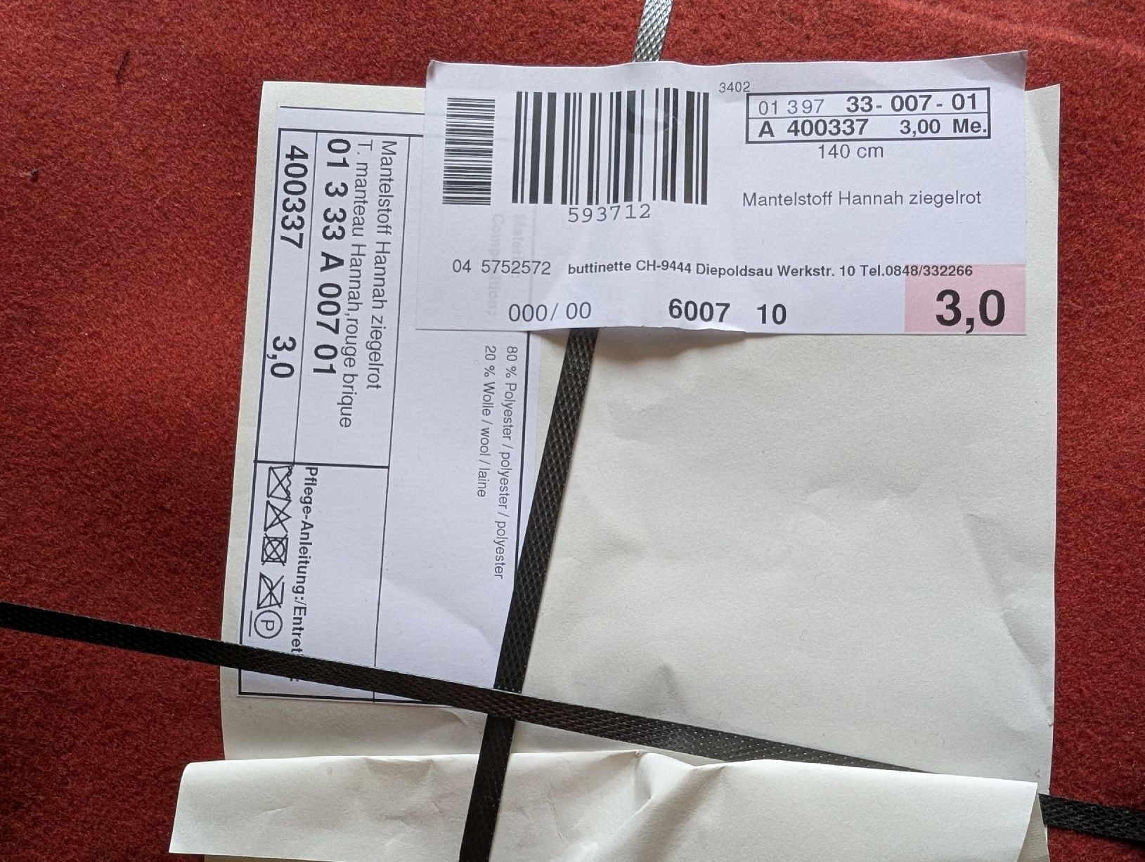 Tessuti: Mantelstoff ziegelrot Wolle/Polyester – Nuovo e nell'imballaggio originale da Bonstetten venduto da Ghwynnlian 1
