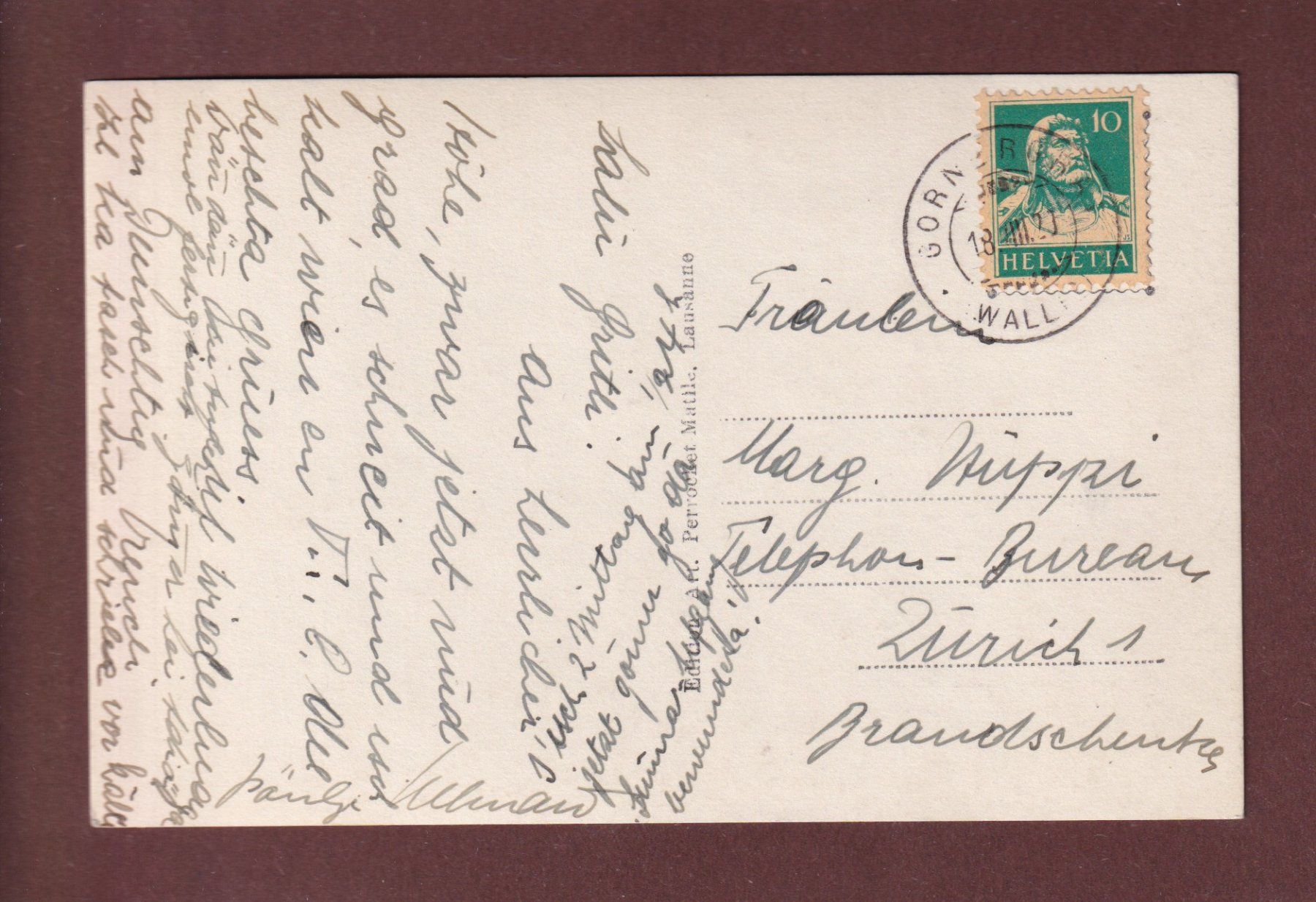 Cartoline postali: GORNERGLETSCHER - Monte Rosa - Lyskamm - 1929 – Usato da Pully venduto da nicecards-shop 1