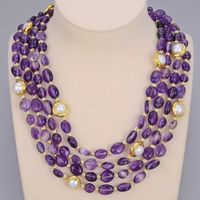 Tolle Amethyst grosse Perle Halskette Collier Améthyste