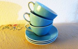 3 Vintage Kaffeetassen mit Untertassen / Lilienporzellan