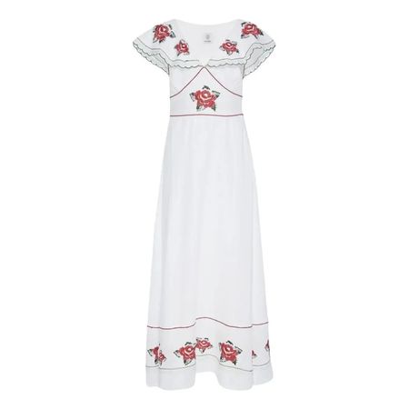 Gül Hürgel White Linen Embroidered Rose Maxi Dress - size S