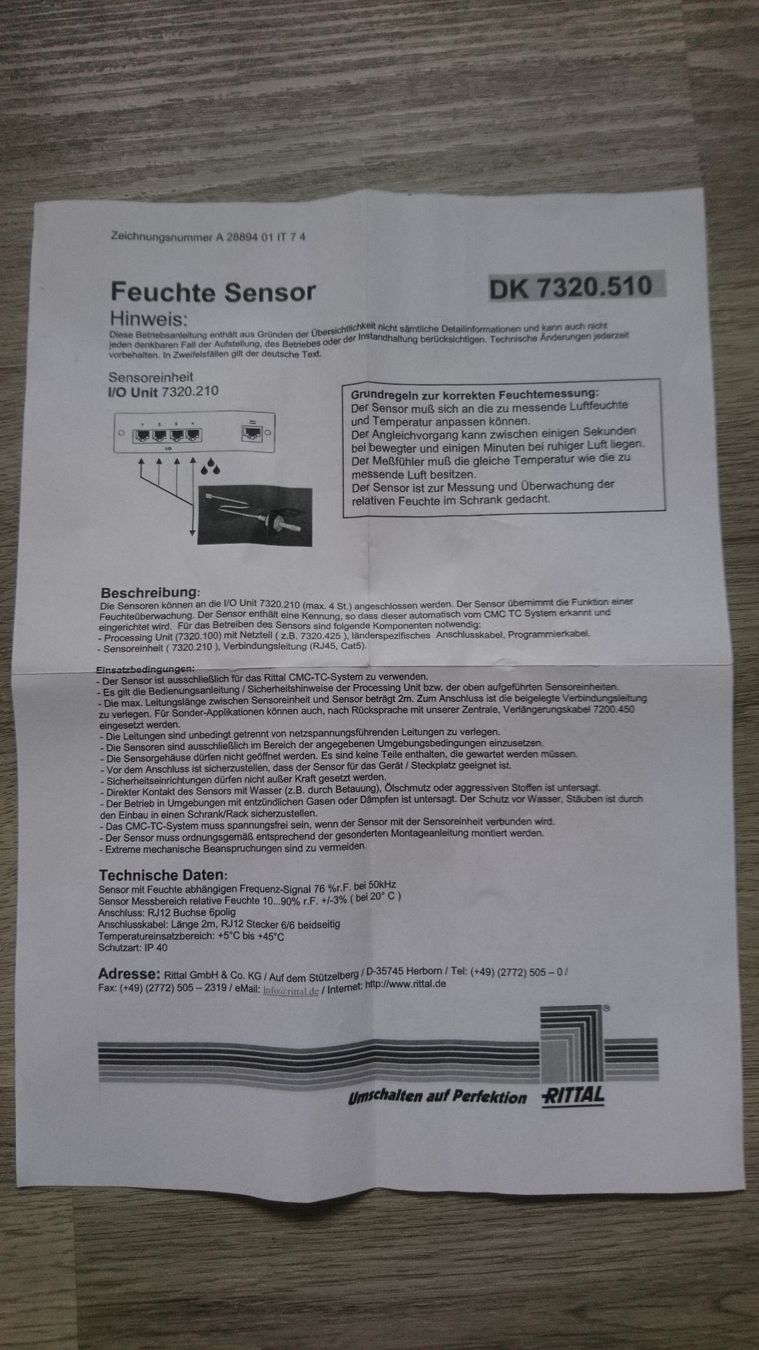 Misurare: Rittal Feuchtesensor DK 7320.510 - Neu – Nuovo (secondo la descrizione) da Steinhausen venduto da _Bergler_ 1