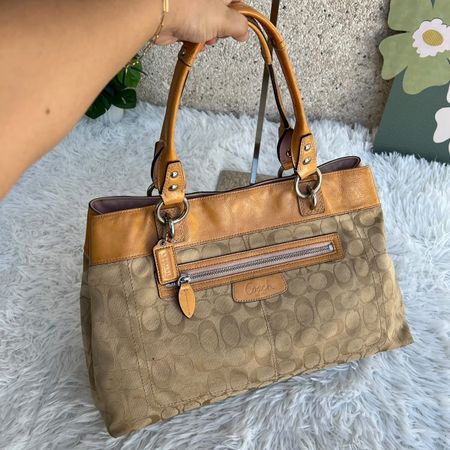 Coach Handtasche braun Leder Canvas monogramm 42x27cm gebrau