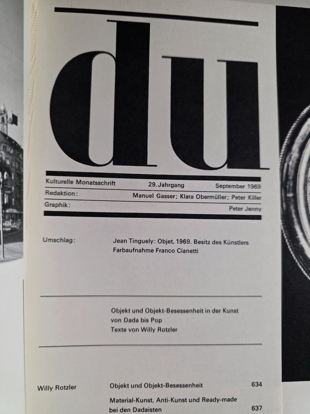Riviste & Magazine: Kultur Zeitschrift DU - Sept. 1969 - Objekte – Usato da Walterswil BE venduto da Lonitti 1