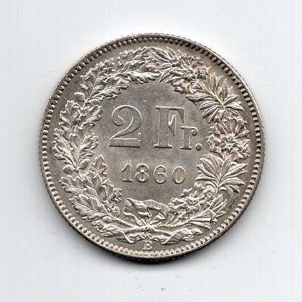 Tutti le monete: (1062) Schweiz, 2 Franken, 1860, top stgl – Usato da Rüthi (Rheintal) venduto da erdnuessli1