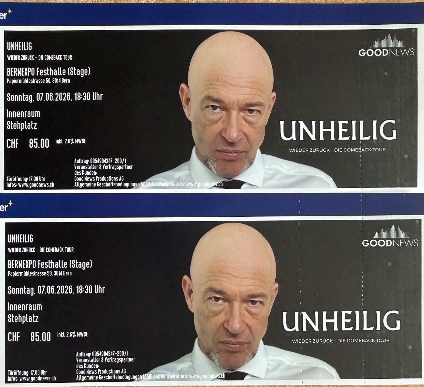 Biglietti: Unheilig Konzert Bern 7. Juni 26 – Nuovo (secondo la descrizione) da Goldach venduto da Quali21