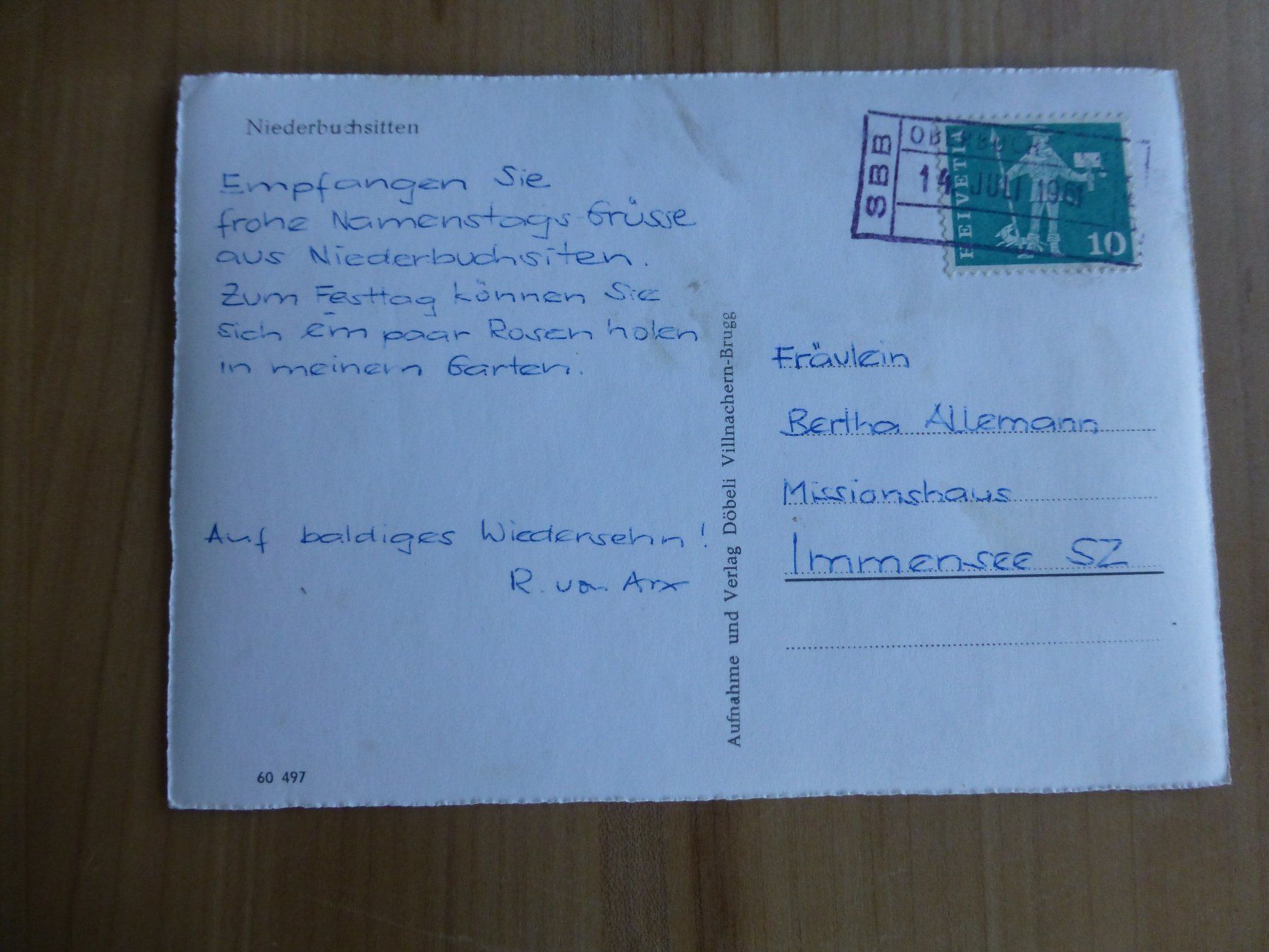 Cartoline postali: Niederbuchsitten, Ansichtskarte nach Immensee 1961 – Usato da Bettlach venduto da 1saurer 1