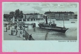 Souvenir de Genève / Genf gel 1902 Vollmondkarte mit Schiff
