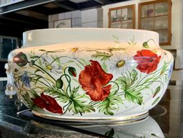 JUGENDSTIL JARDINIERE MAJOLIKA HANDBEMALT FRANKREICH UM 1900