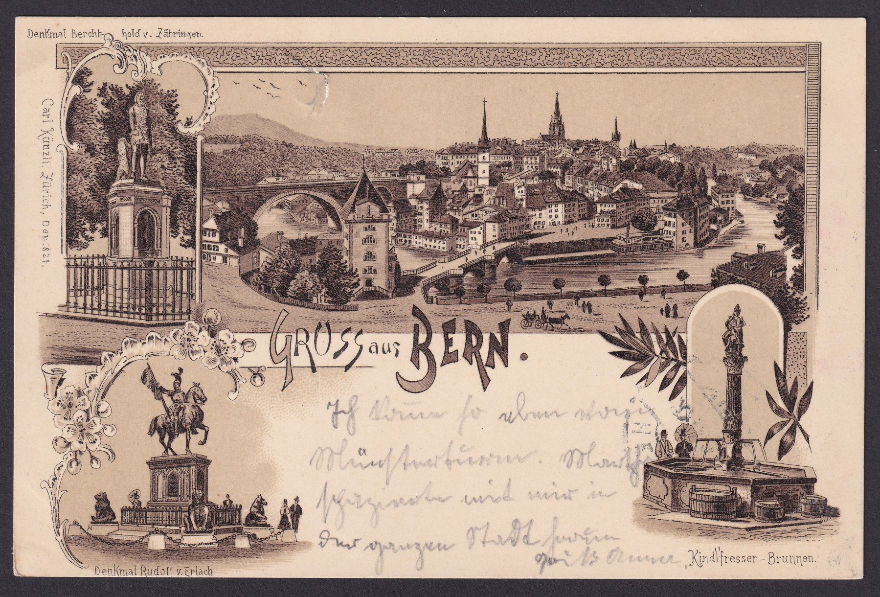 Cartoline postali: 1899, Gruss aus BERN, Litho Ansichtskarte – Usato da Ebikon venduto da SilvioFreund