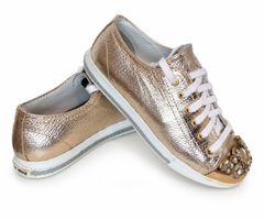 Miu Miu Leder-Sneaker Gr. 37 – Gold mit Schmucksteinen