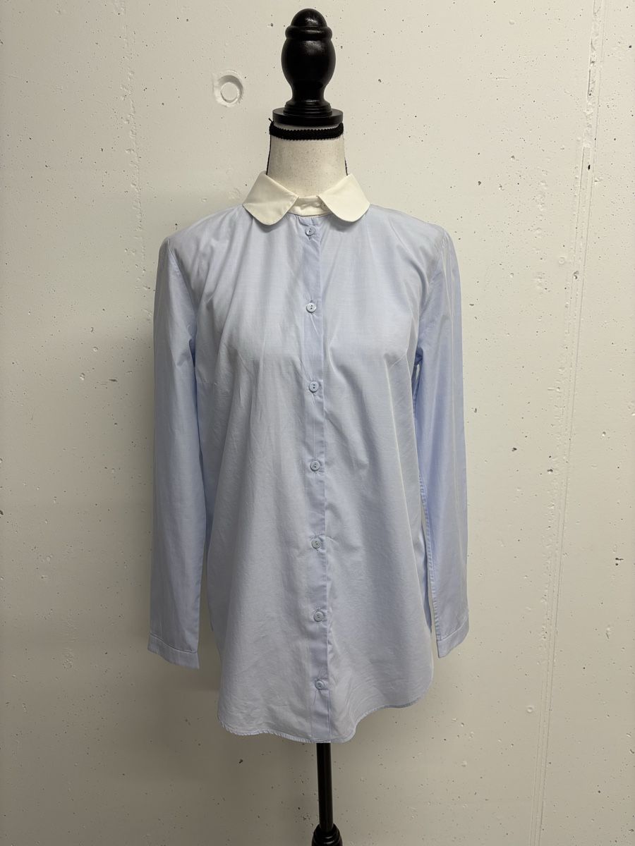 Blusen: Carven Bluse Baumwolle hellblau/weiss Gr. 38 Hemdbluse – Neu (gemäss Beschreibung) aus Regensdorf von secondchancefashion