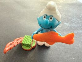 Figurine Schtroumpf pêcheur avec poisson et accessoires