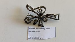 Brosche Schleifenform, Sterling Silber mit Markasiten (2WA6)