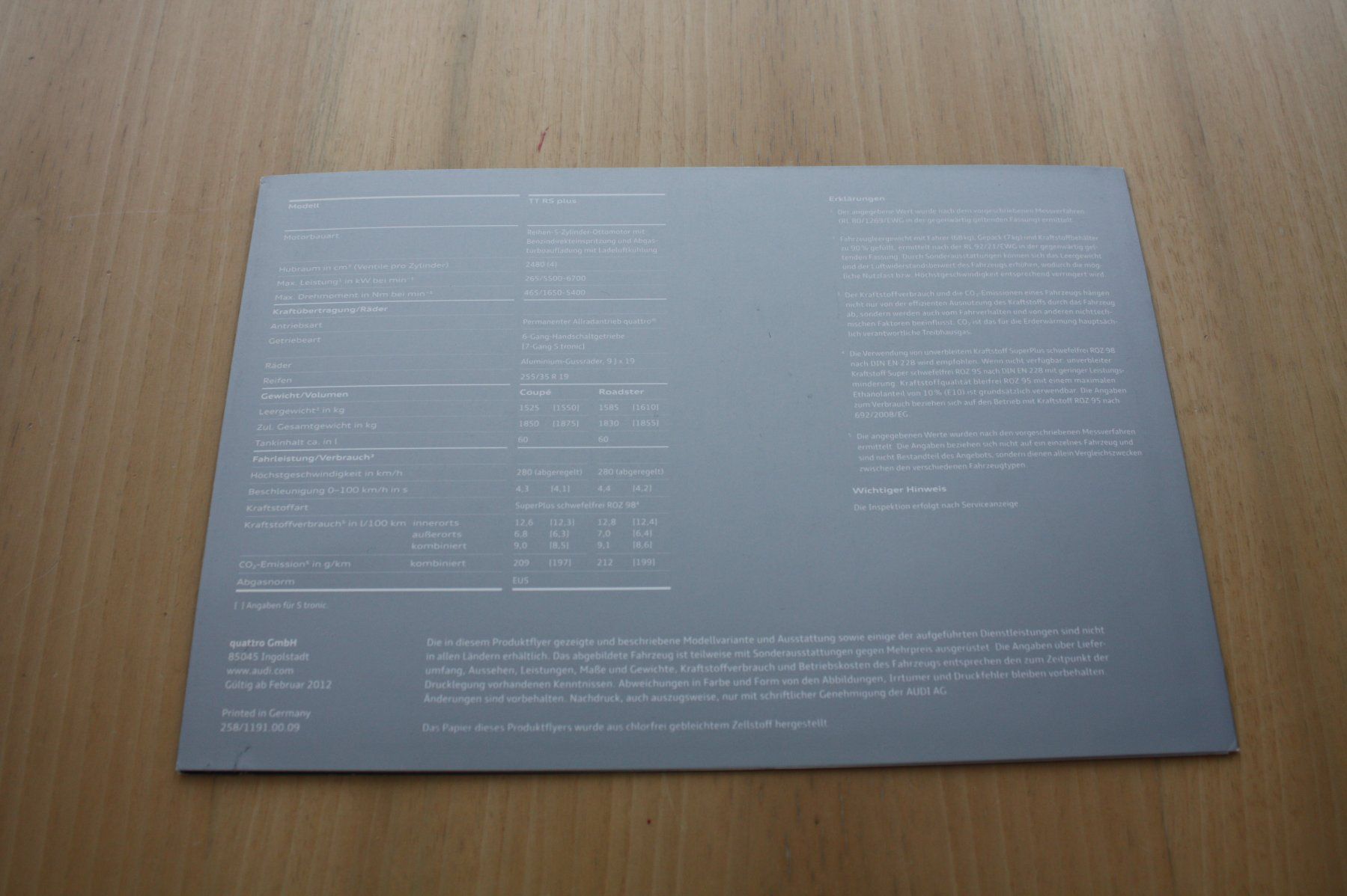 Audi Documenti: Audi TT RS plus Coupe & Roadster- Original Prospekt - 2/2012 – Usato da Wikon venduto da erwin400 5