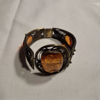 Vintage Bronze Armreif mit Bernstein einfassungen