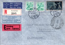 1° VOLO POSTALE SWISSAIR LOCARNO-ROMA 18 MARZO 1940 - EW94