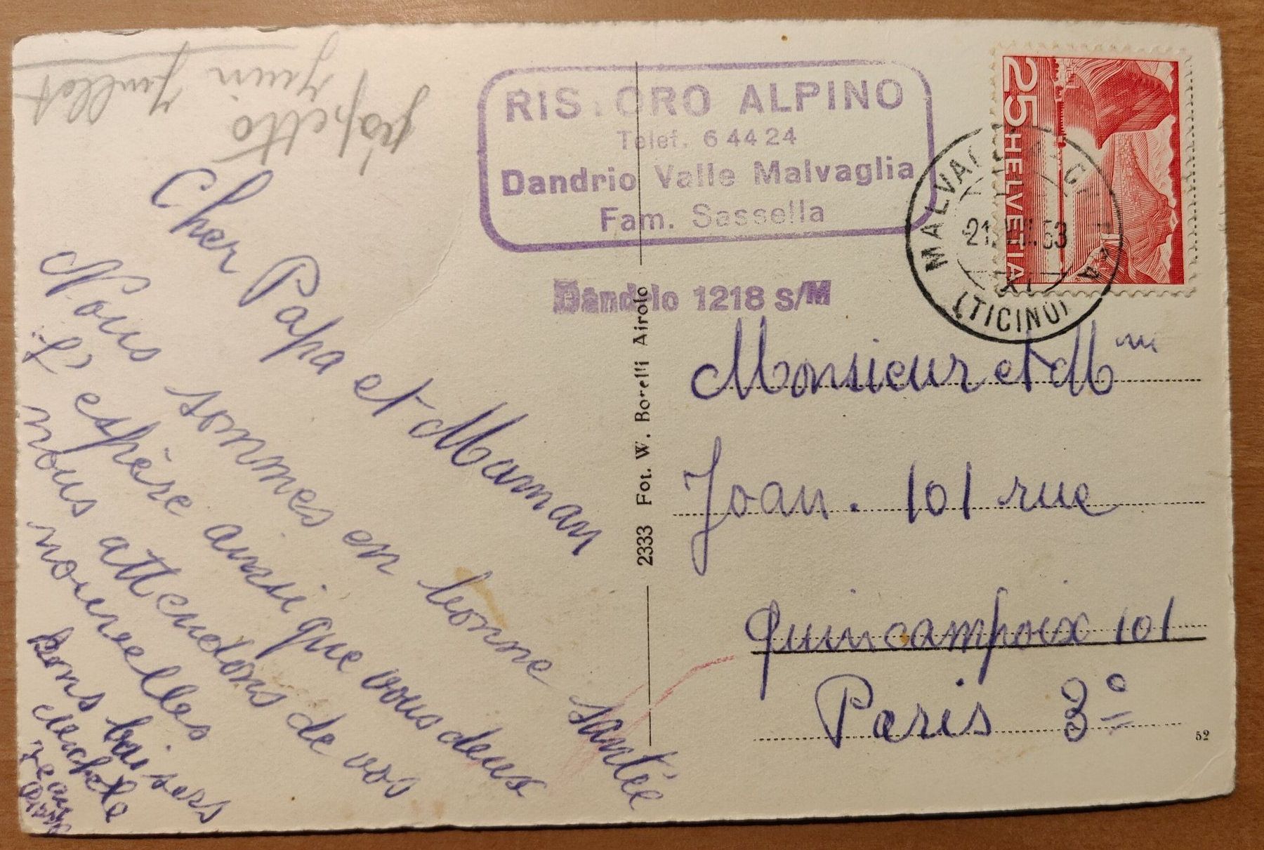 Cartoline postali: Dandrio Valle Malvaglia um 1950 – Usato da St. Erhard venduto da Chaeferli6 1