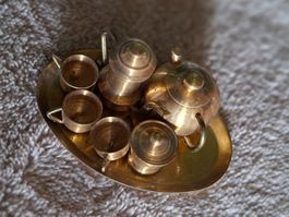 Miniature Geschirr-Set Messing 7-teilig gebraucht,Puppenhaus