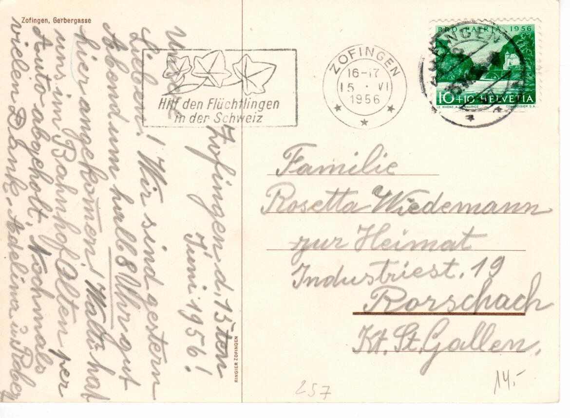 Cartoline postali: Zofingen, Gerbergasse 1956 – Usato da Wolhusen venduto da Curver9 1