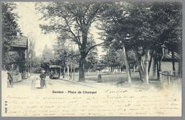 1901, GENÈVE, PLACE DE CHAMPEL, TRAM, ANIMÉE
